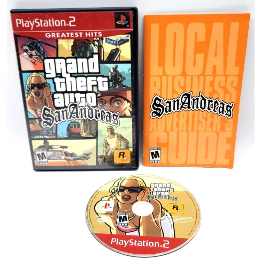 GRAND THEFT AUTO SAN ANDREAS PS2 GAME CASE, GAME & MANUAL NO MAP‎ PLAYSTATION 2
